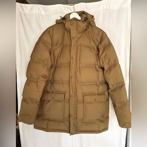 LL Bean goose down parka jacket in an ochre brown color. Size men’s XL tall.